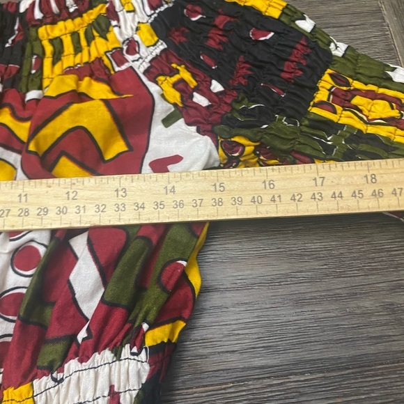 Cultural African Boho Multicolor Bell Sleeve Smock Maxi Dress Pockets One Size - Picture 8 of 9